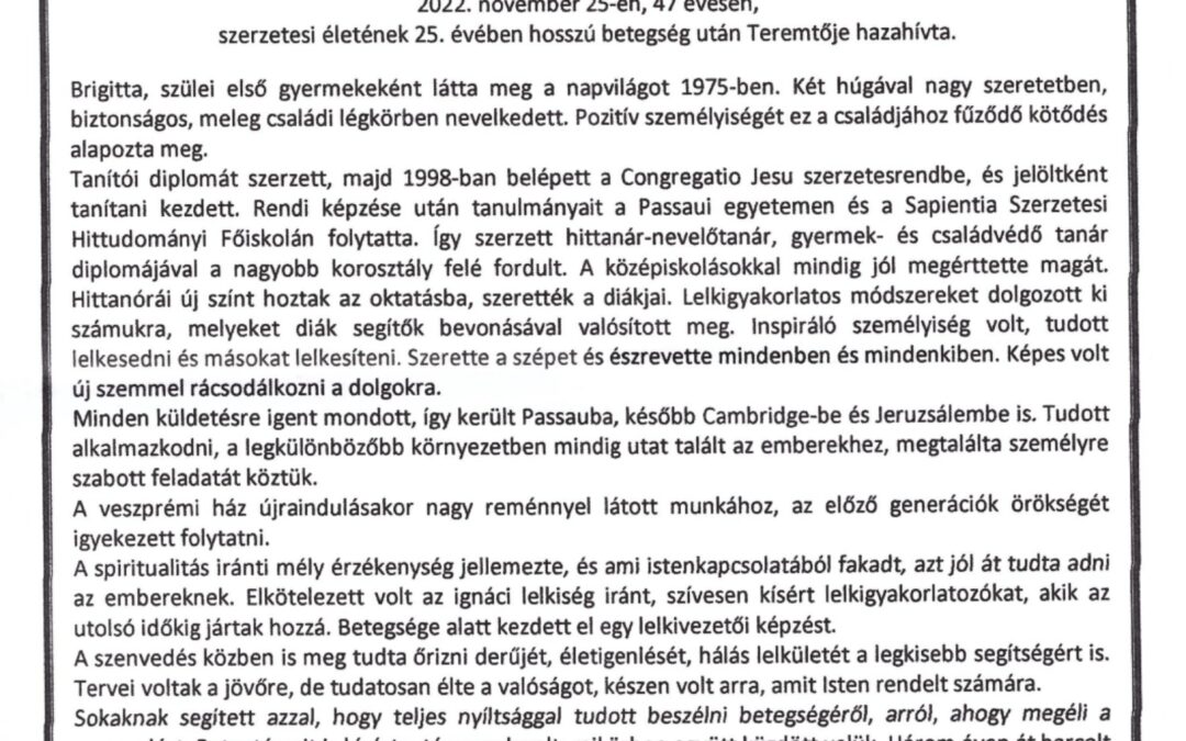 Brigitta nővérért