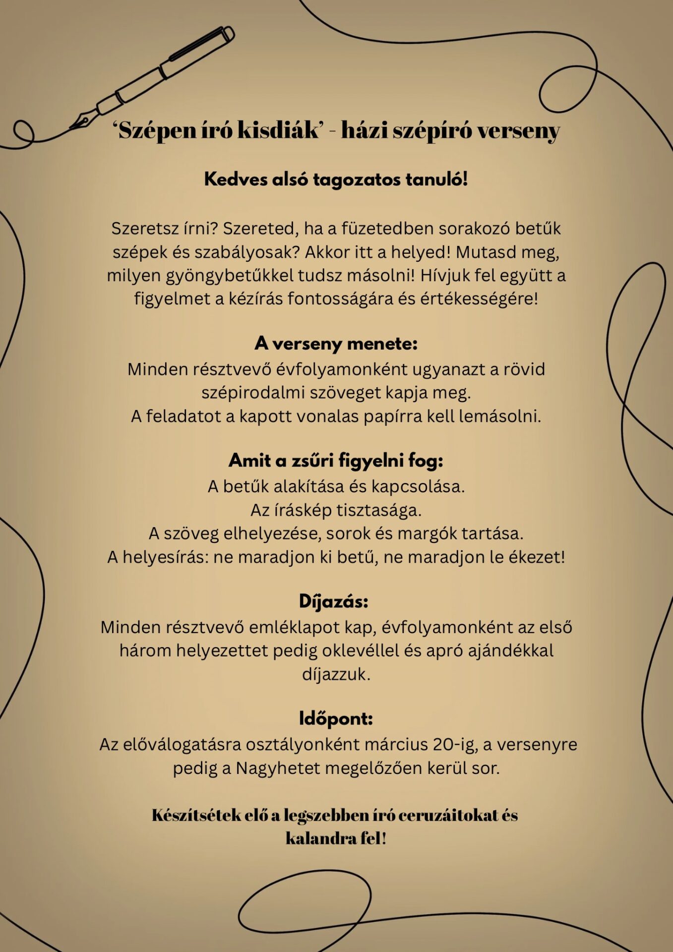 Szépen író kisdiák – házi szépíró verseny