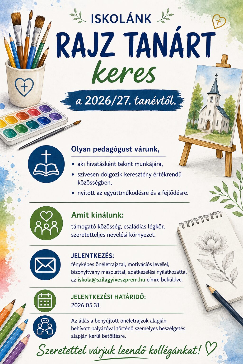 Iskolánk rajz tanárt keres